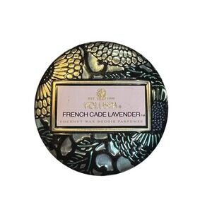 Voluspa French Cade Lavender Coconut Wax Scented Candle in Embossed Metal Tin